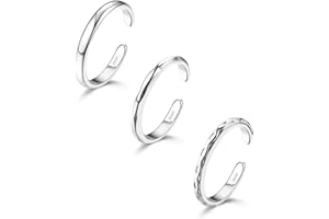 ORAZIO 3Pcs S925 Sterling Silver Simple Toe Rings for Women, Hypoallergenic Finger Ring Single Line Minimalist Toe Rings, Adjustable Tail Band Rings Summer Beach Foot Jewelry Set
