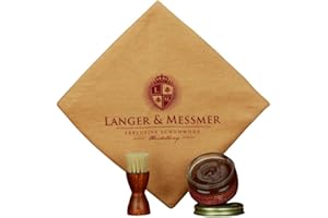 Langer & Messmer kit de cuidado de zapatos 3 piezas: 1 cepillo aplicador redondo - 1 crema ingredientes naturales - 1 paño de algodón claro