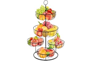 SAVOSWEET Cesta de Frutas Niveles, Fruteros de Cocina 5 Pisos, Soporte para Frutas y Verduras, Frutero Metalico Negro, Almacenamiento de Frutas y Verduras, Cestas para Alimentos, Frutas, Verduras