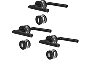 KeZaara Maniglie per Porta Interne 3 Pezzi, Maniglia per Porta in Acciaio Inox con Rosetta Arrotondata Ø 52 mm, Nero Opaco, Forma di L, BB-Chiave a Profilo Tondo