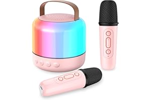 ONIHAN Karaoke Machine for Kids with 2 Microphones, Girls Toys Portable Kids Karaoke Machines for Girls with LED Party Lights,Bluetooth Speaker Birthday Christmas Gifts for Kid,14-18 Years Old(Pink 2 Mic)