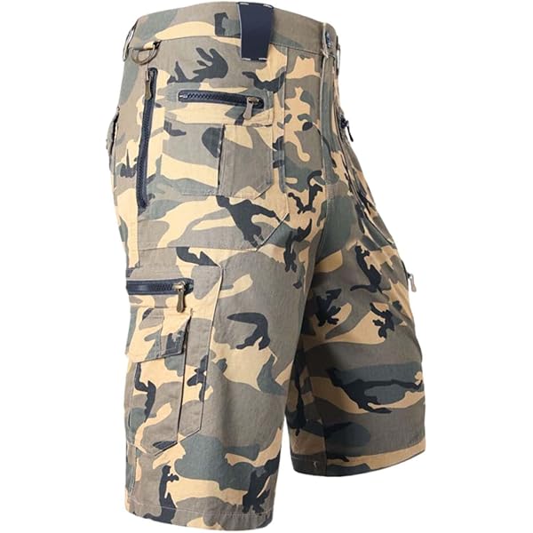 Short Cargo Camouflage Pour Hommes - Multi-poches - Coton Décontracté - Style Militaire - Taille Slim Fit - 10