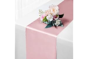HEMEIREN 5 Pack Satin Table Runner, 12 x 108 Inch,Premium Silk Table Runners, Chair Sashes Bow, Washable Table Runners for Wedding Party Events Decoration,Birthday, Banquets (Pink)