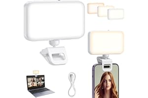 CAMOLO Videokonferenz Licht, Videolicht mit Klipp Weiß- 66 LED Light 3 Lichtmodi, 1000mAh Drehbar Selfie Licht für Handy/Laptop/PC Monitor, für Zoom, Live Streaming, Selfies, Videokonferenz, Make-up