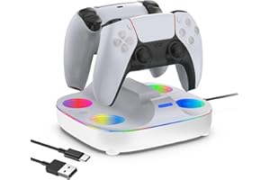 ARIKROII PS5 Controller Ladestation, PS5 Ladeständer Controller mit RGB Lichteffekt, Dual Controller Gleichzeitiges Laden mit LED Ladeanzeige, Ladestation für PlayStation 5/DualSense Edge Controller
