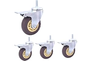 DWhui 4 Pcs Thread M12 Heavy Duty Caster Wheels Pneumatic Rubber Silent Swivel Casters For Furniture & Industrial Transport Stem Castors For Cart Trolley (Color : Grey, Size : 3inch M12 4brake)