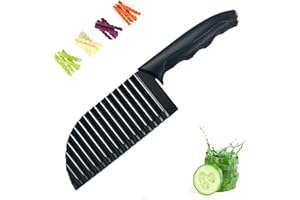 Janerowee Trancheuse à Frites, Cutter De Pommes De Terre Onduleux, Coupe Frites en Acier Inoxydable, Crinkle Cutter, Couteau Tranches Pomme Terre,pour Frites, Légume, Carotte, Oignon, Concombre, Noir