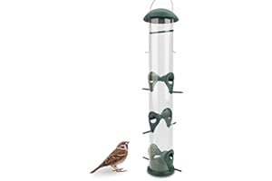 WILDLIFE FRIEND I 40cm Körner Vogelfutterspender grün - mit 6 Anflugplätzen, Vogel Futterstation, Futtersäule, Körner Wildvögel Futtersilo (Kunststoff)