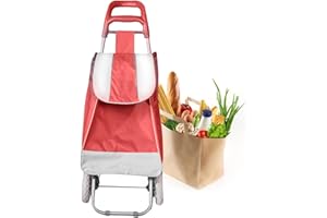 DETERMONDO Carrello Spesa Antipioggia Capacità 42L Fino a 30Kg di Carico Carrello con Ruote Portatutto Spesa Tasca Frontale 95x35x28 cm