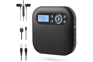 Desobry Lettore CD Portatile con Bluetooth e Altoparlanti, Discman CD Player Ricaricabile per Auto con FM, Anti-Skip, Schermo LCD, Lettore CD Portatile con Doppio Jack per Cuffie