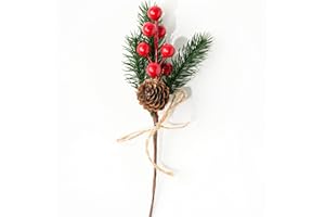 Fangoo 12 Stück 20cm Künstliche Tannenzweige mit Roten Beeren Natürlichen Tannenzapfen Weihnachten Dekorationen für Tischdeko Weihnachten DIY Bastelgeschenk Kränze Urlaubsdekoration