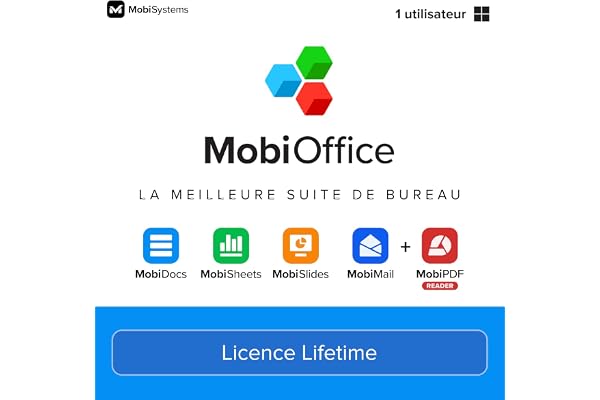 Suite de bureau 4 en 1 MobiOffice Lifetime pour Windows | Licence Lifetime | Traitement de texte, feuilles de calcul, présentations, messagerie + lecteur PDF gratuit