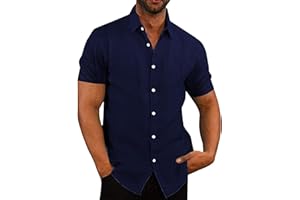 COOFANDY Mens Shirts Short Sleeve Summer Shirt Casual Linen Shirts Regular Fit Holiday Shirt with Pocket