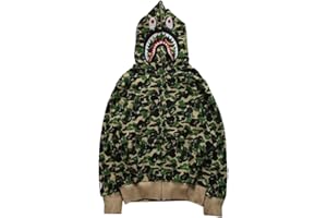 MINIDORA Uomo Felpa con Cappuccio Giacca con Cappuccio E Zip Tessuto Liscio con 3D Stampato di Squalo Camuffare Pullover