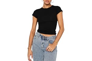 OZYILIAN Damen Basic Kurzarm Crop Top Casual Y2K Rundhalsausschnitt Tops Slim Fit Tshirts