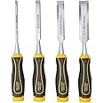 TOUGH MASTER Carving Chisel Set, 4 Piece Wood Carving Bevel Edge Chisel Tools, Carbon Steel, Strong Grip, ¼” 6mm, ½” 13mm, ¾” 19mm, 1” 25mm with Blade Tip Covers