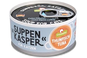 GranataPet Suppenkasper con tonno, snack liquido gatti, cibo idratante liquido perfetto come spuntino, snack gatti senza cereali e zuccheri aggiunti, mangime gatto, 12 x 70 g