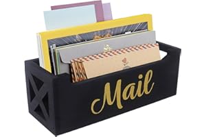 Gzsekken Letter Holder,Wooden Letter Rack Desk Organiser Mail Holder Letter Racks for Home Office Countertop Tray Envelope Bill Filling Paper Document Storage(Black)