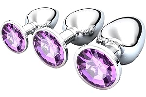 YAGASPANTERY 3 Piezas Plug Anal Metálico, Anal Butt Plug, Butt Plug con Cristal, Grande Mediano Pequeño, Juguete Sexual Adecuado para Principiantes para Mujeres Hombres Parejas, Morado Claro