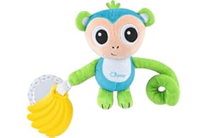 Chicco Sonaglio Scimmia, Sonaglio con Morbido Massaggiagengive per Dentizione, Specchio per Giochi di Luce, Agganciabile a Carrozzina e Passeggino, Lavabile in Lavatrice, Giochi Bambini 3-24 Mesi