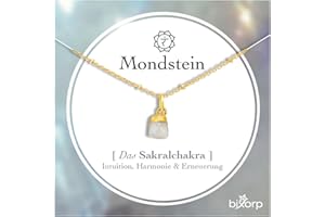 Bixorp Mondstein Chakra-Halskette aus rohen Edelsteinen mit 18 Karat Goldplattierung - Edelstahl - 36cm + 8cm verstellbar
