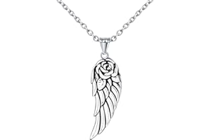 INFINIONLY Fashion Men's Women's Angel Wings Necklaces Pendants Creative Rose-Feather Stainless Steel Pendant with 55cm Chain Classic Necklets Novelty Jewelry