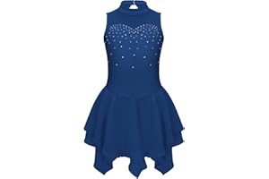 Freebily Vestido de Danza Patinaje sobre Hielo para Niña Cuello Hálter con Pedrería Brillante Maillot con Falda Tul Ballet Gimnasia Vestido de Bailarina