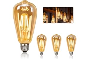 LOMUG Ampoule E27 Vintage, 3 Pièces Ampoule Edison LED E27 ST64 Lampe Décorative Rétro Edison Ampoule Vintage Antique Lampe 4W Filament Blanc Chaud pour la Restaurant Café Bar Ampoules à Incandescence