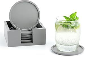 Rainsworth Sottobicchieri in Legno, 6er Set Sotto Bicchieri da Tavola con Box, 10 cm Sottobottiglia, per Bevande, Birra e Candele in Marrone Scuro, Ideale per Decorazione Tavolo e Regali (Grigio)