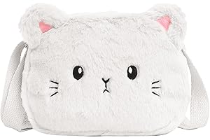 RICEEL Kinder Umhängetasche Mädchen, Plüsch Kindertasche Mädchen Handtasche Katze CrossBody Messenger Bag Verstellbare Umhängetasche Klein Katze Schultertasche-Weiße
