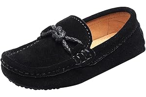 rismart Boys' Loafers Flat Heel Comfort Suede Leather Slip On Boat Shoes