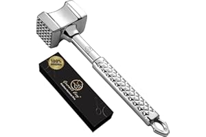 GOURMET EASY Batticarne acciaio inox 304 professionale | Design ORIGINALE | Batticarne professionale ideale per cotolette, braciole, bistecche | Batticarne a martello con 5 anni di garanzia