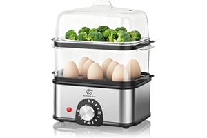 SUPERLEX Egg Boiler Stainless Steel, Electric Egg Steamer Egg Cooker, Timer Setting for Hardness Adjustment, 60-Min Timer, Automatic Shut-Off Overheating (2-Tier Egg Boiler)