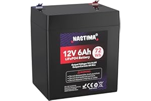 NASTIMA 12V 6Ah LiFePO4 72Wh Batterie Rechargeable avec Protection BMS et 4000 Cycles Profonds sans Entretien, Parfait Remplacement pour Lead-Acid, AGM, Adapté aux Kits de Panneaux Solaires, Camping