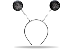 Hatstar Alien Haarreif Schwarz, Halloween Kostüm Accessoire mit 2 schwingenden Glitzer-Kugeln für Karneval, Fasching & Silvester, Stirnband für Damen, Herren, Kinder