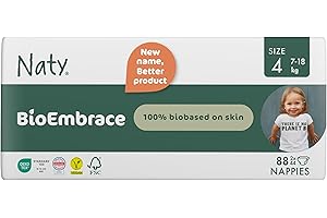ECO BY NATY Naty BioEmbrace Eco Baby Nappies Size 4 (7–18kg) | 100% Biobased on Skin | Plant-Based Softness, Dermatologically Tested, Super Absorbent | 88 Count