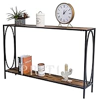 Priti - Narrow Console Entryway Table, Rustic Surface Skinny Sofa Table with Storage Shelves 47.25 x 9 x 29 Inches, for Hallw