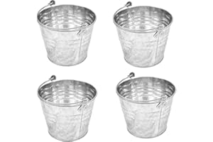 ACAN Pamex – Pack de 4 Cubos de Metal galvanizados de 5 litros, de 22,1 x 17,9 cm, con Mango de Metal para Limpieza, jardinería, hogar… Balde de Metal, cubeta, barreño Metalizado