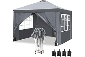 YUEBO Tonnelle 3x3 m Tonnelle Pliante Imperméable avec 4 Parois Tente de Jardin Barnum Professionnel Chapiteau Pliable pour Reception,Exterieur,Gris