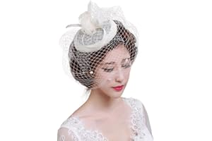 IPENNY Voile Mariage Femme Coiffure Vintage pour Femme Bibi avec Voilette Mini Béret Chapeau Melon élégant Voile de Cérémonie Kit de Déguisment Soirée Voile Mariage en Filet de Boucle