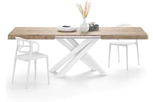 MOBILI FIVER, Mesa Extensible Emma 160(240) x90 cm, Color encina con Patas Cruzadas Blancas, para 6-10 Personas, Mesa Extensible de Comedor, Mesa Cocina, Salon, Made In Italy