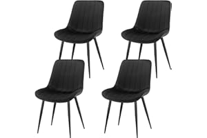 LONGTOO Set of 4 Dining Chairs with Velvet Upholstered Seat & Backrest,Stable Metal Legs,Modern Stripe Design,Black