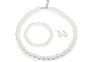 JeweBella 12mm Collier Perles Imitation pour Femme Fille Collier Ras du Cou Perles Élégantes Vintage Collier Court Rond Perle Bracelet Perles Boucles d'oreilles Perles Ensemble de Bijoux en Perles