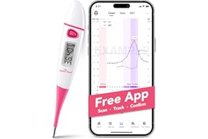 Digital Basal Body Thermometer：Easy@Home BBT Thermometers for Ovulation Fertility Prediction, 1/100th Degree High Precision & Memory Recall – Supports Premom App Scan, Pink