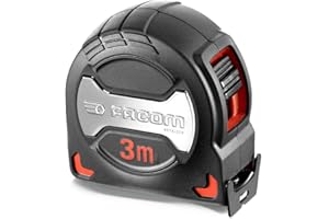 FACOM – Taśma miernicza 3 m x 19 mm – 897A.319PB – antypoślizgowy uchwyt etui, wygodny uchwyt – matowa taśma antyrefleksyjna – z hakiem – profesjonalne narzędzia budowlane, również do zastosowań