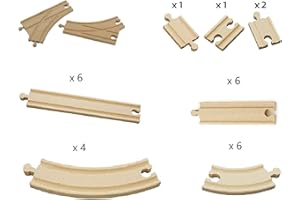 Fun World Toys - Juego de extensión para riel de Madera, 28 Piezas, Compatible con rieles de Tren de Madera, Thomas Brio Bigjigs (Paquete de expansión estándar)