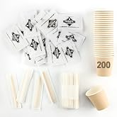 Kit Caf&eacute; | 200 Sugar Sachets, 200 Paper Cups, 200 Wooden Stirrers | Complete Sugar &amp; Accessory Kit | Great for Office or Home