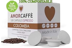 AMORCAFFÈ Amorcaffe 100 Compostable Compatible Coffee Capsules Pods for Lavazza A Modo Mio - Colombia taste - Plastic free
