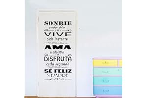 Vinilo Pared “Sonrie cada dia, vive cada momento.." Vinilos decorativos de frases. Docliick DC-16136 (Vinilo de corte, 150x60cm)