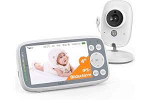 BOIFUN Babyphone mit Kamera, 4 Zoll 720P Monitor, Ohne WLAN, Nachtsicht, 11 Stunden Akkulaufzeit, Energiesparmodus, 2 Wege Audio, Schallerkennung, Temperaturerkennung, 3X Zoom, Schlaflieder